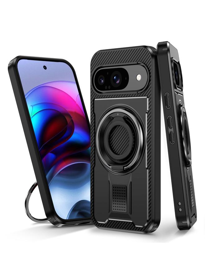 S-TOP Case For Google Pixel 9 / 9 Pro Ring Holder Carbon Fiber PC Hybrid TPU Phone Case - Image 1