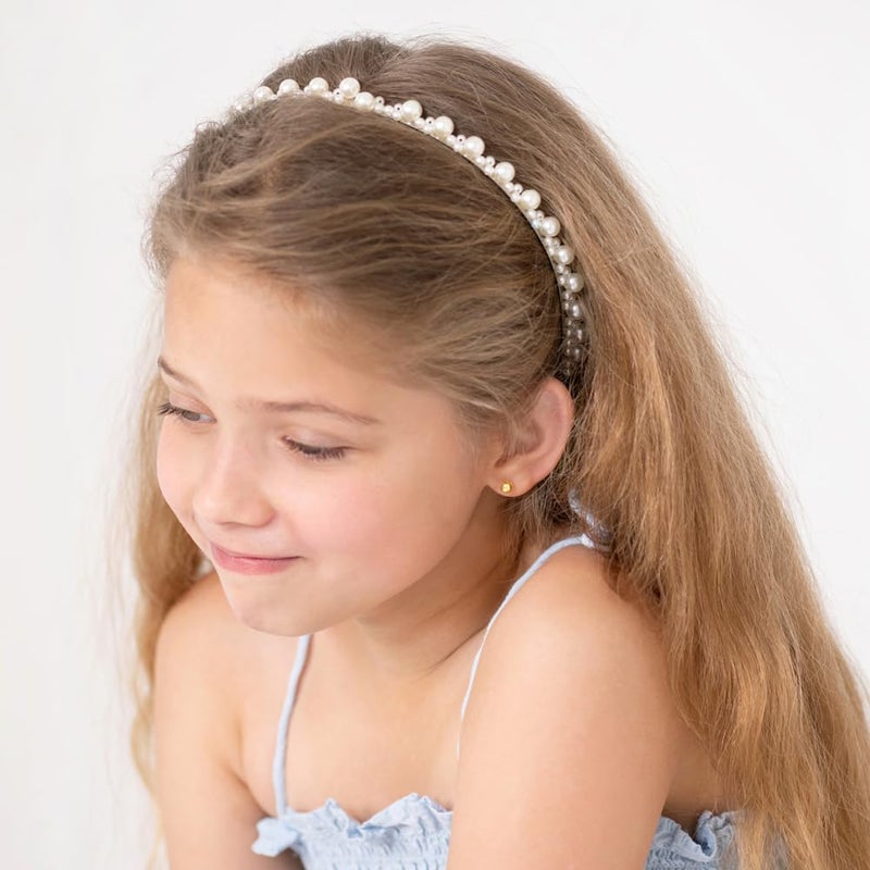 In Season Jewelry أقراط أمان ذات برغي خلفي كلاسيكي كروية 5 مم من الذهب الأصفر عيار 18 قيراط للفتيات الصغيرات والمراهقات - أقراط كروية من الذهب عيار 18 قيراط خالدة ورائعة - آمنة 100% للأذان الحساسة - Image 2