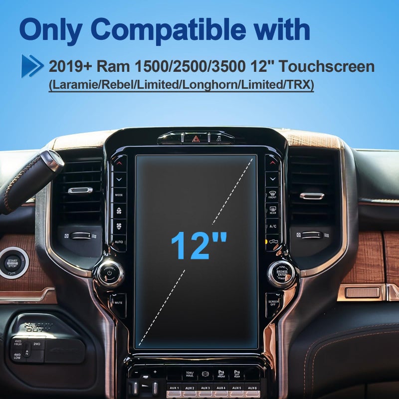 Coleya Anti-Glare Matte 2019-2026 Ram 1500/2500/3500 Screen Protector, for Ram Trucks 12-inch Touchscreen (Laramie/Rebel/RHO/Limited/TRX), 9H Tempered Glass 2025 Ram Accessories Anti-Fingerprint 12" - Image 2
