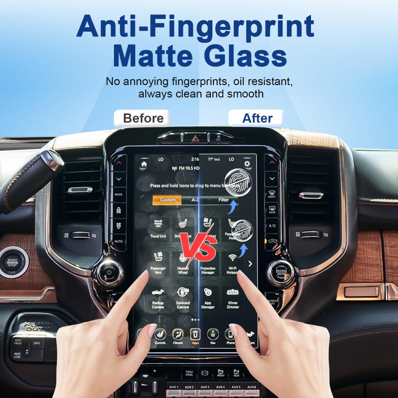Coleya Anti-Glare Matte 2019-2026 Ram 1500/2500/3500 Screen Protector, for Ram Trucks 12-inch Touchscreen (Laramie/Rebel/RHO/Limited/TRX), 9H Tempered Glass 2025 Ram Accessories Anti-Fingerprint 12" - Image 4