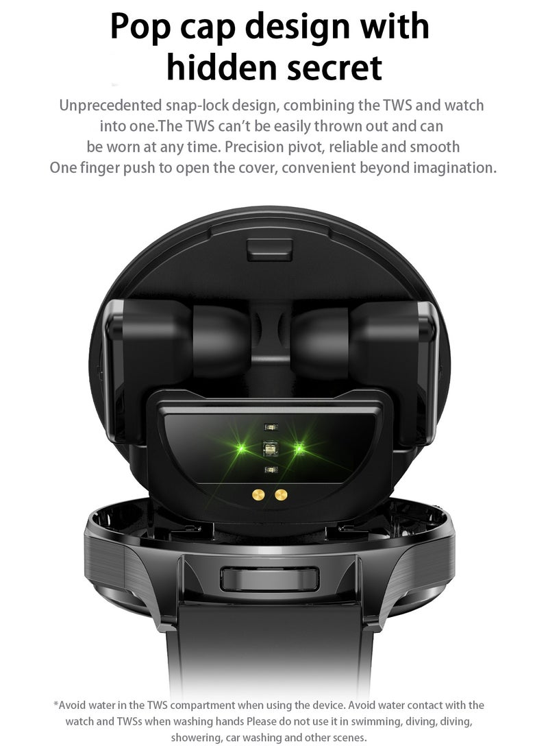 RollsTimi  Men's Smart Watch 1.43-Inch High-Definition Touch Screen, TWS Organizer , IP67 Waterproof And Dustproof, Health Monitoring Sports Watch,T98 Tape Black - Image 2