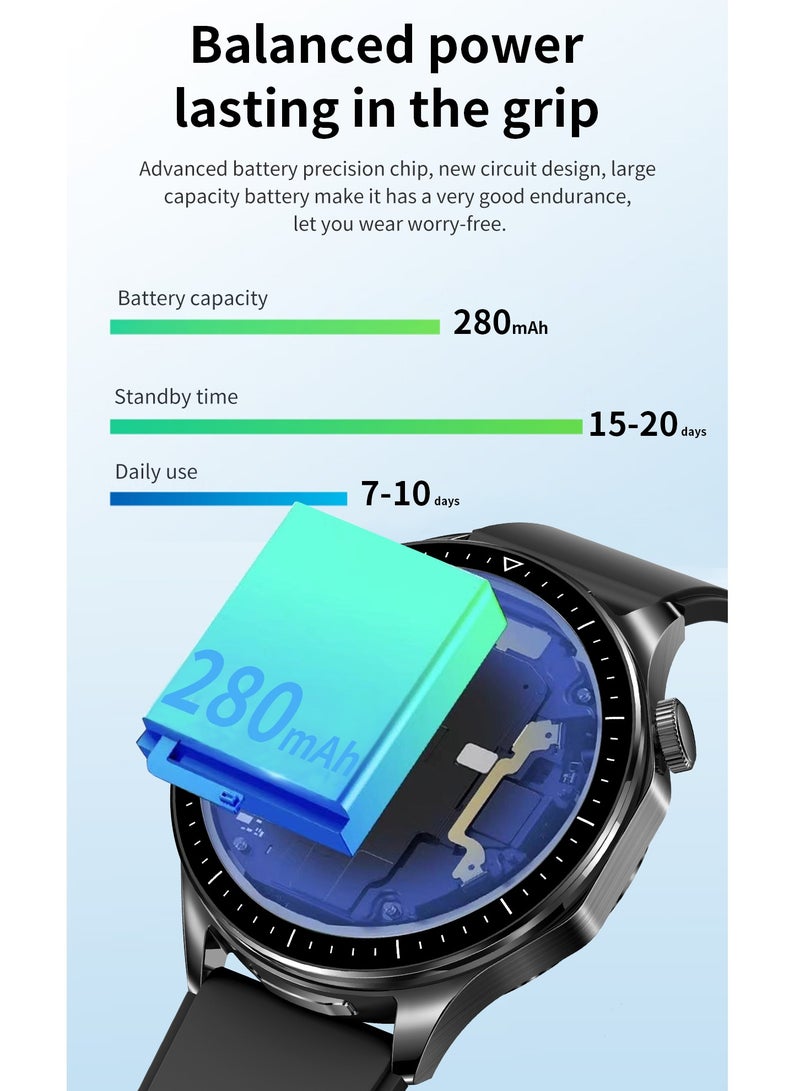 RollsTimi  Men's Smart Watch 1.43-Inch High-Definition Touch Screen, TWS Organizer , IP67 Waterproof And Dustproof, Health Monitoring Sports Watch,T98 Tape Black - Image 3
