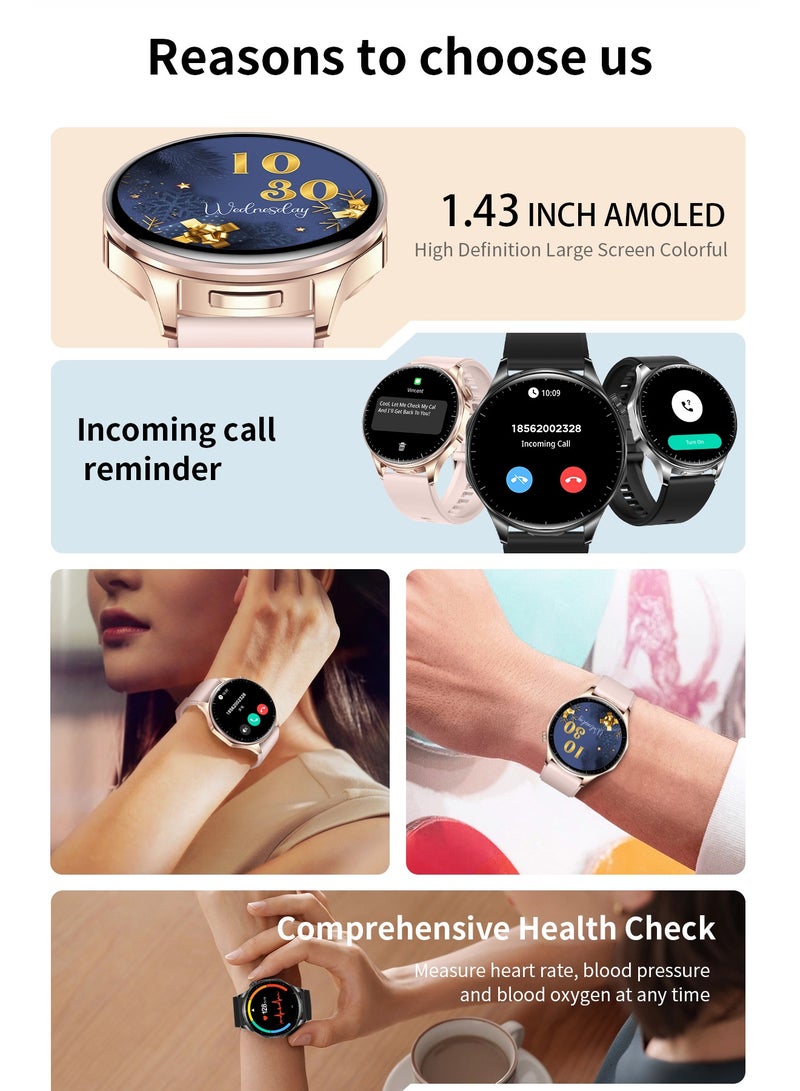 RollsTimi  Men's Smart Watch 1.43-Inch High-Definition Touch Screen, TWS Organizer , IP67 Waterproof And Dustproof, Health Monitoring Sports Watch,T98 Tape Black - Image 5