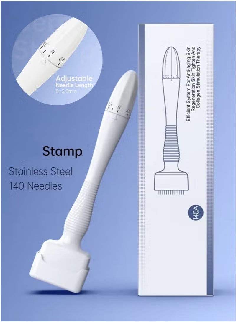 jingpin 【Professional Adjustable Derma Stamp】140 Titanium Microneedle Roller 0-3mm Multi-Purpose Skin & Hair Tool - Face/Scalp/Beard Rejuvenation Device for Home Use, Unisex - Image 4