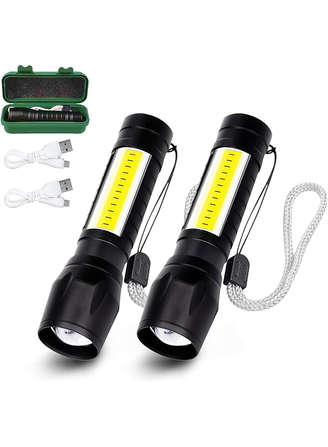 promass USB Rechargeable Torch, Outdoor Emergency Light Check Light XPE/COB Mini Torch, Portable Waterproof Handheld Torch for Camping, Outdoor, Emergency and Daily Use (2 Pack) - Image 1