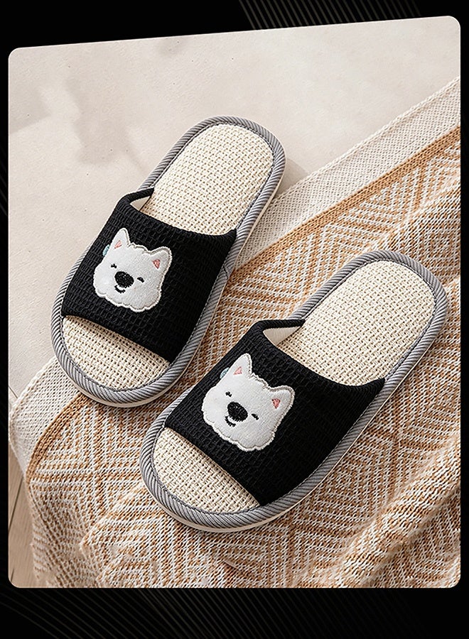Joychic Men Spring Summer Non Slip Indoor Slippers Soft Cushioned Floor Shoes with Playful Animal Embroidery for Home Living Room Bedroom Daily Wear Dark Blue with Grey Trim - Image 1