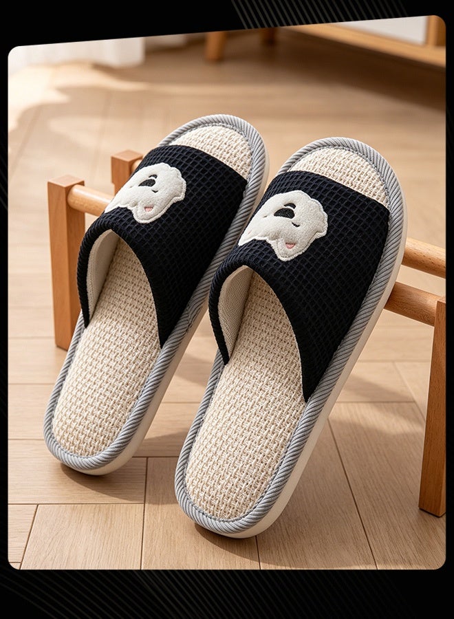 Joychic Men Spring Summer Non Slip Indoor Slippers Soft Cushioned Floor Shoes with Playful Animal Embroidery for Home Living Room Bedroom Daily Wear Dark Blue with Grey Trim - Image 4