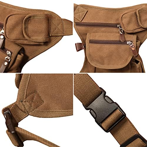 Hebetag Outdoor Waist Pack Canvas Drop Leg Bag for Men Women Travel Tactical Motorcycle Bike Cycling Hiking Camping Thigh Hip Pouch Casual Sling Daypack (Brown) - Image 3