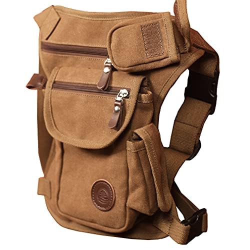 Hebetag Outdoor Waist Pack Canvas Drop Leg Bag for Men Women Travel Tactical Motorcycle Bike Cycling Hiking Camping Thigh Hip Pouch Casual Sling Daypack (Brown) - Image 4