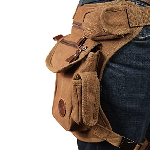 Hebetag Outdoor Waist Pack Canvas Drop Leg Bag for Men Women Travel Tactical Motorcycle Bike Cycling Hiking Camping Thigh Hip Pouch Casual Sling Daypack (Brown) - Image 5