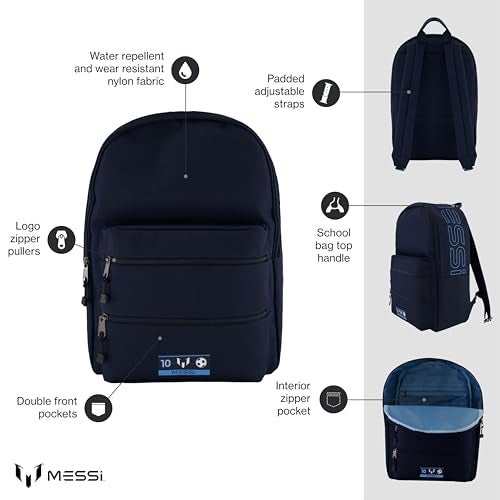 MESSI حقيبة ميسي الحياتية، حقيبة مدرسية مع جيوب وأحزمة قابلة للتعديل، أزرق داكن، مقاس واحد - Image 2