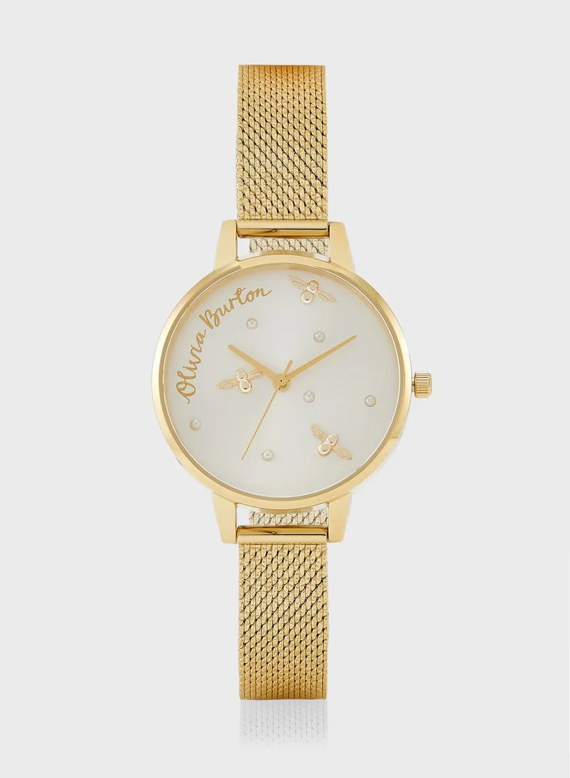 OLIVIA BURTON Pearly Queen Leather Strap Analog Watch