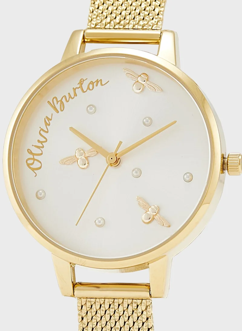 OLIVIA BURTON Pearly Queen Leather Strap Analog Watch
