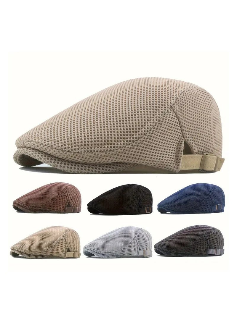 Dot Men's Beret Hat, Newsboy Cap, Adjustable Irish Hat with Metal Buckle, Breathable Mesh Polyester Outdoor Hiking Hat, Classic Sun Protection Beret Hat, Gray - Image 3