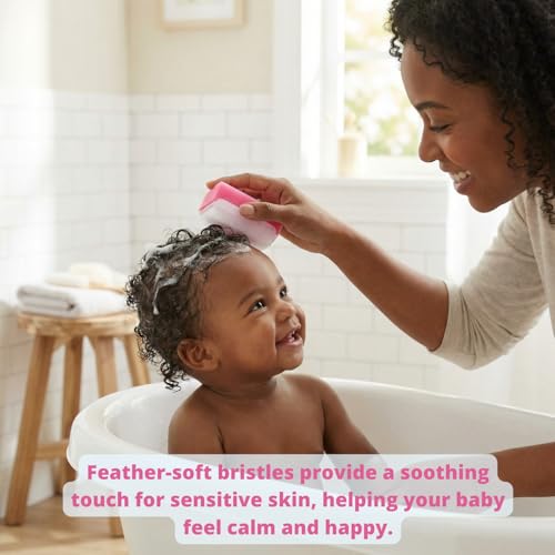 Xforto Cradle Cap Brush and Sponge Set for Baby - Bath Essentials for Newborns | Treatment Comb | Baby Bath Sponges (5-Pack Pink) - Image 5