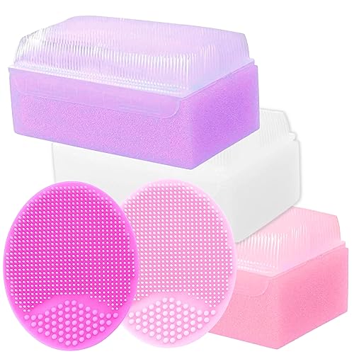 Xforto Cradle Cap Brush and Sponge Set for Baby - Bath Essentials for Newborns | Treatment Comb | Baby Bath Sponges (5-Pack Pink) - Image 1