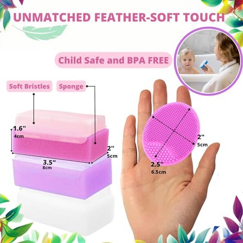 Xforto Cradle Cap Brush and Sponge Set for Baby - Bath Essentials for Newborns | Treatment Comb | Baby Bath Sponges (5-Pack Pink) - Image 3