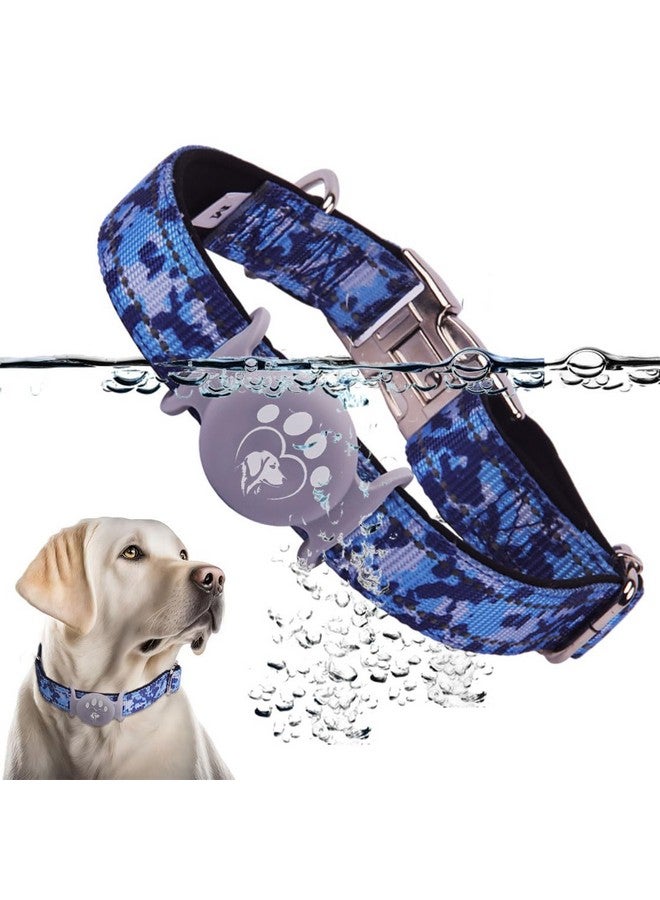 Airtag Dog Collar, Waterproof Airtag Holder, Apple Airtag Dog Collar, Heavy Duty Dog Collar, Adjustable, Soft, and Reflective for Medium and Large Dogs (Blue) - Image 1