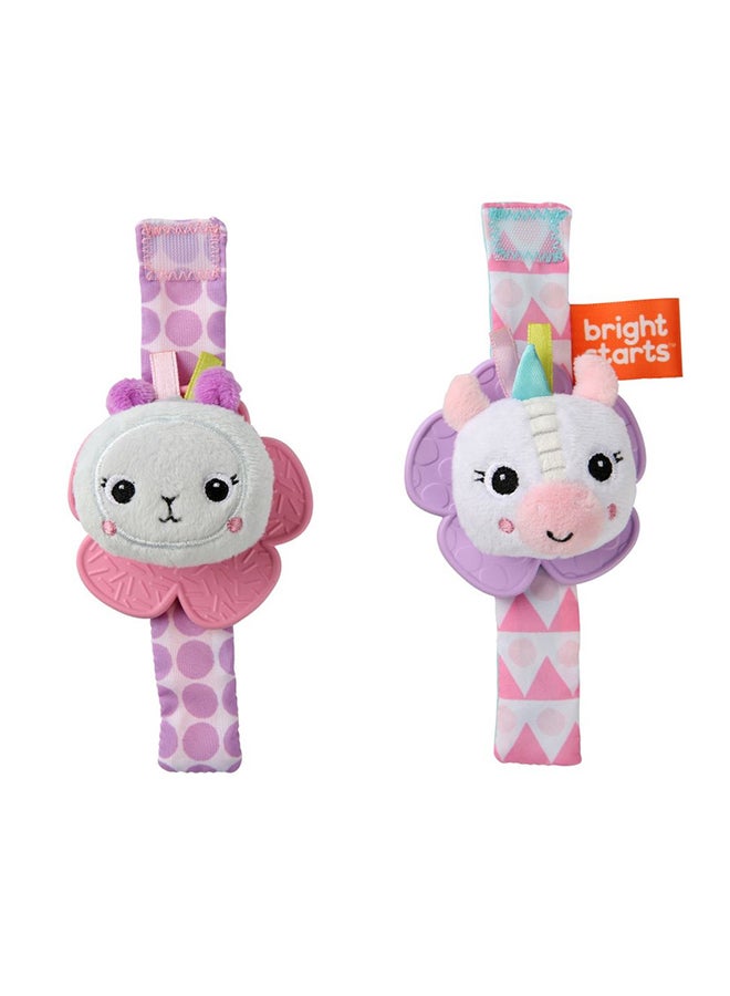 Bright Starts - Rattle & Teethe Wrist Pals Toy, Unicorn & Llama, Newborn+, 2 Count - Image 1