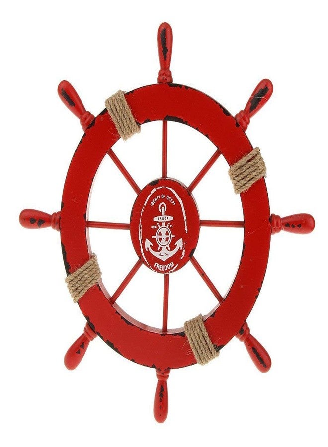 FRECI Nautical Bathroom Accessories Wooden Beach Boat Ship Steering Wheel Bedroom Wall Decor - Red - Image 1