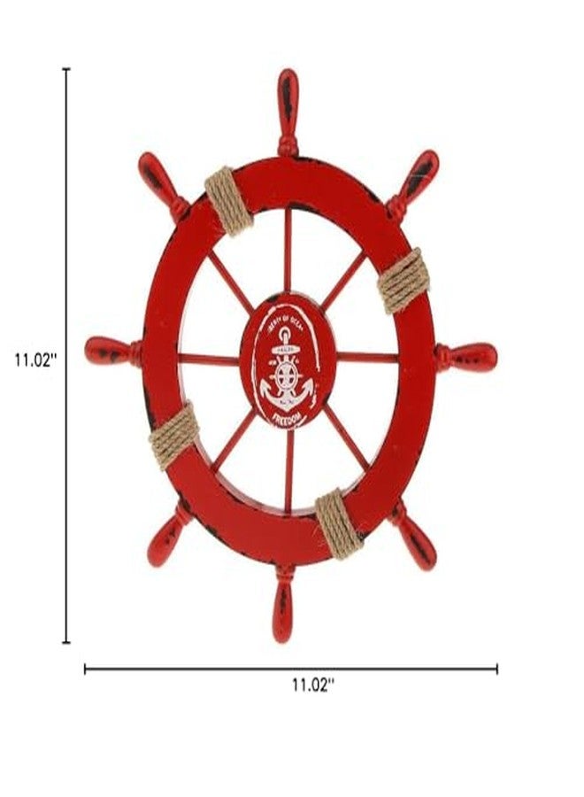 FRECI Nautical Bathroom Accessories Wooden Beach Boat Ship Steering Wheel Bedroom Wall Decor - Red - Image 4