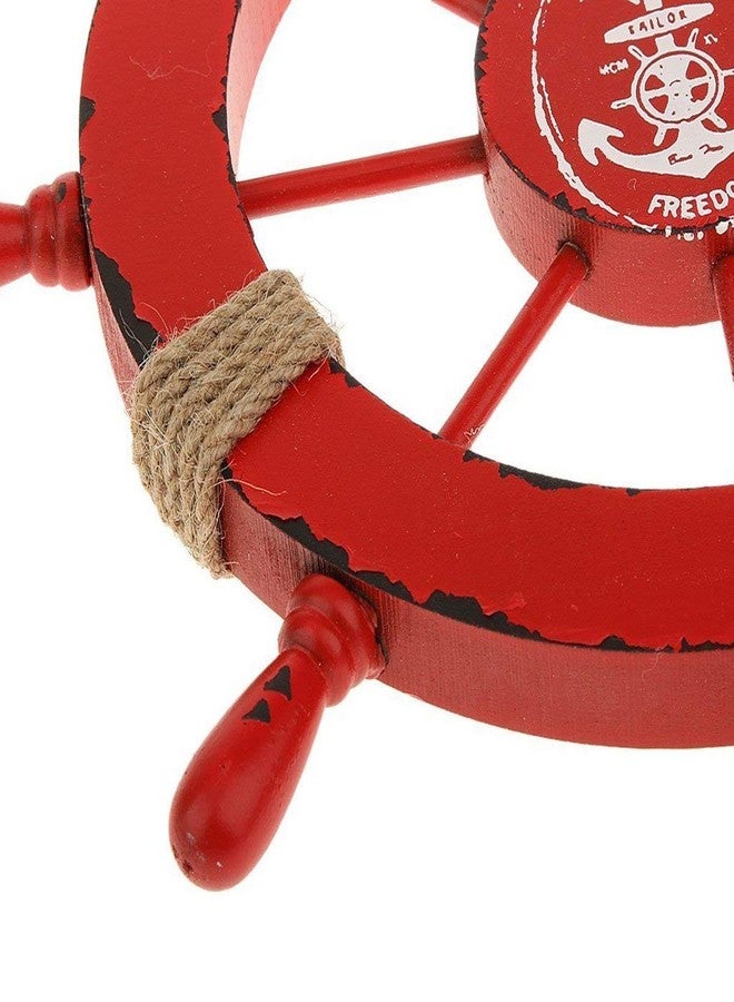 FRECI Nautical Bathroom Accessories Wooden Beach Boat Ship Steering Wheel Bedroom Wall Decor - Red - Image 2