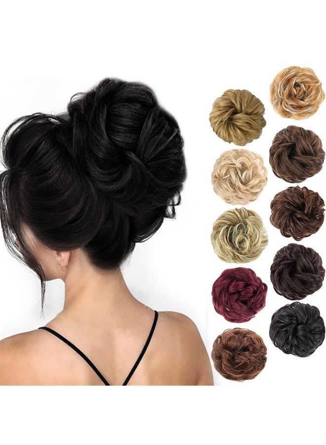 1PCS Messy Hair Bun Hair Scrunchies Extension Curly Wavy Messy Synthetic Chignon for women Updo Hairpiece(Natural Black##)
