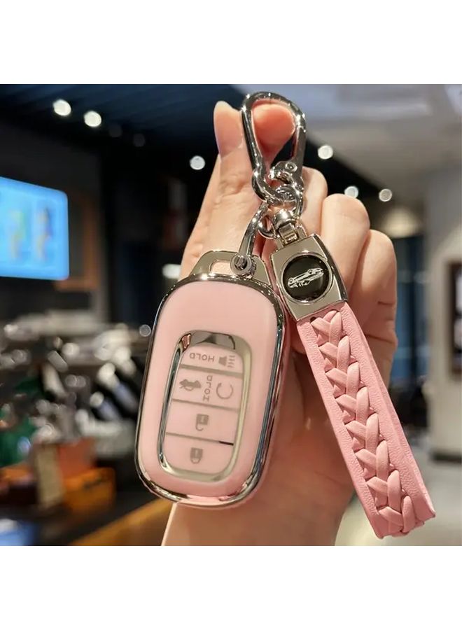 غطاء حماية لمفتاح السيارة من TPU وردي مع سلسلة مفاتيح لسيارات Civic Accord HR-V Pilot CR-V 2022 2023 2024 - Image 1