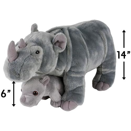 Adventure Planet Birth of Life Rhino and Baby Plush Toy 14" Long, Gray - Image 2