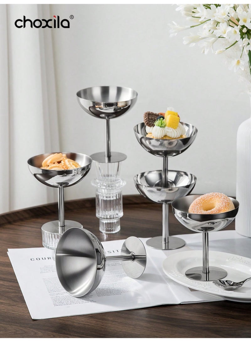 choxila Stainless Steel Dessert Cups 6pcs Set Ice Cream Bowls Pudding Custard Bowls for Home Daily Use - Image 2