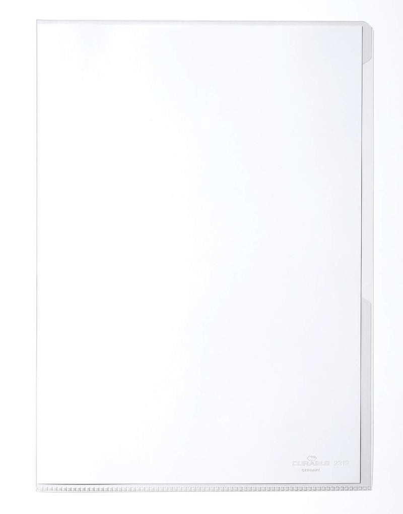 ملف مخرم شفاف A4 عبوة 50 قطعة، بلورى واضح مقاوم للتمزق 0.15 مم | فتح علوي ويميني وفتحة مخرمة للوصول السهل، موديل 231919، أبعاد داخلية 210×297 مم لحفظ المستندات — ديوريبل