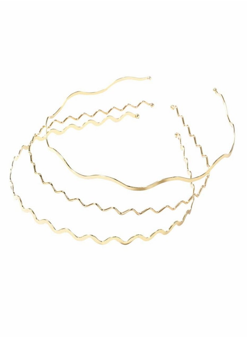 Excefore Gold Metal Hair Hoop, 3 Pcs Spring Wave Hair Band Retro Simplicity Gold Wavy Headbands Wave Line Hair Hoop Multi-Use Hair Accessories for Women Girls Teens Valentine's Gift Headband  - Image 1