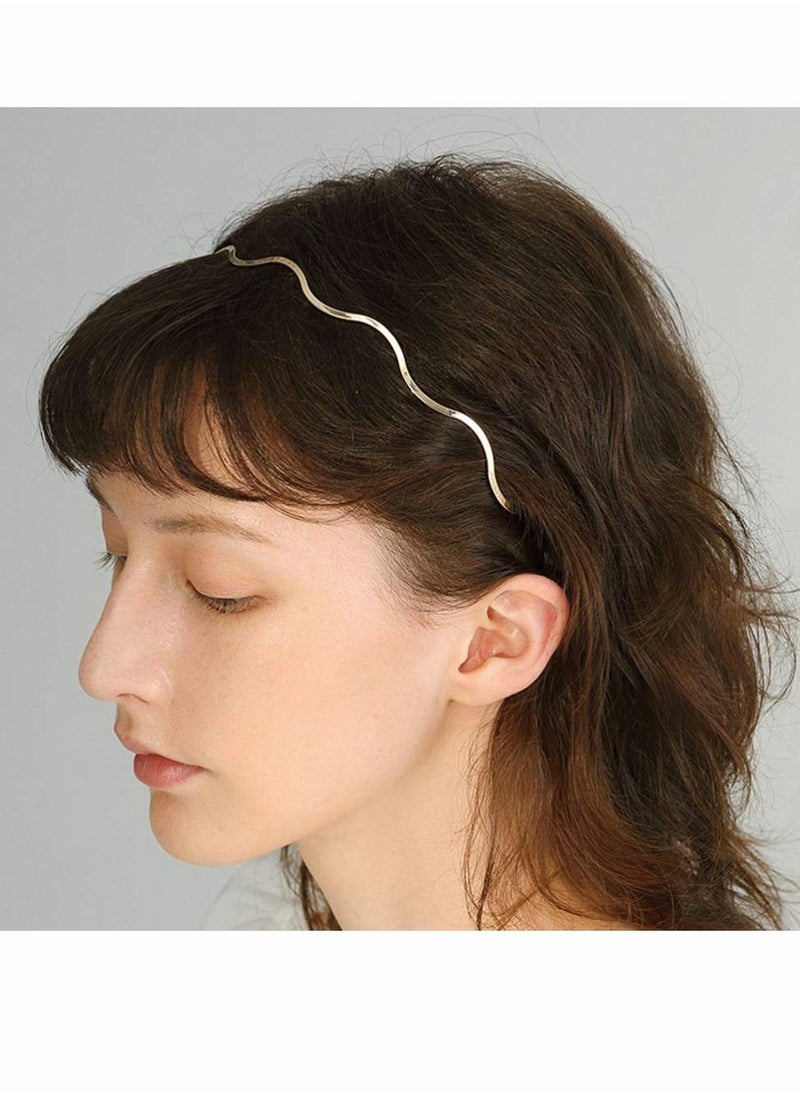 Excefore Gold Metal Hair Hoop, 3 Pcs Spring Wave Hair Band Retro Simplicity Gold Wavy Headbands Wave Line Hair Hoop Multi-Use Hair Accessories for Women Girls Teens Valentine's Gift Headband  - Image 3