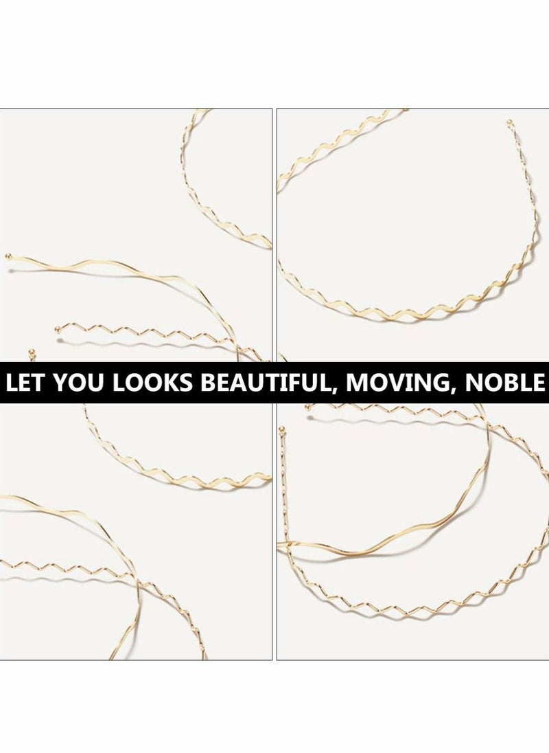 Excefore Gold Metal Hair Hoop, 3 Pcs Spring Wave Hair Band Retro Simplicity Gold Wavy Headbands Wave Line Hair Hoop Multi-Use Hair Accessories for Women Girls Teens Valentine's Gift Headband  - Image 5