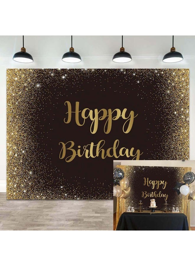 Cenven Black Gold Happy Birthday Backdrop Gold Glitter Spots Photography Background Adults Man Boy Birthday Party Table Wall Decoration Photo Shoot Booth Studio Props 7x5FT - Image 1
