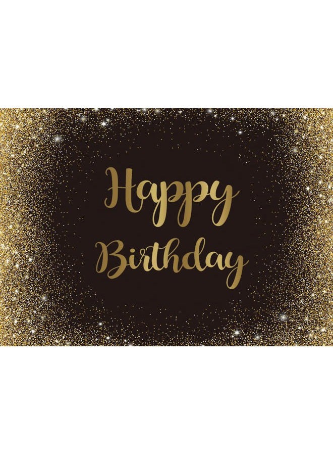 Cenven Black Gold Happy Birthday Backdrop Gold Glitter Spots Photography Background Adults Man Boy Birthday Party Table Wall Decoration Photo Shoot Booth Studio Props 7x5FT - Image 2