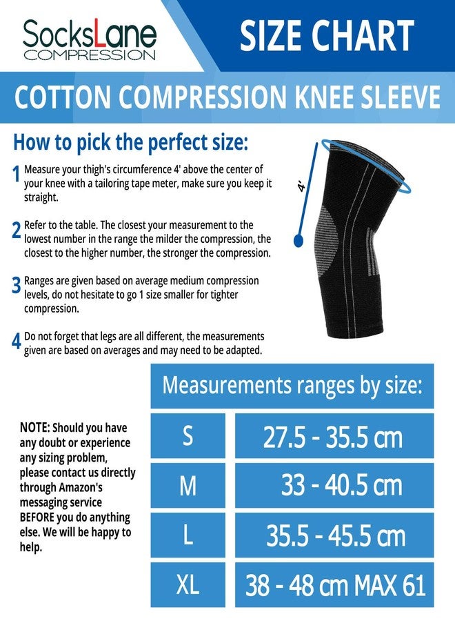 SocksLane Cotton Compression Knee Sleeves, Knee Support Brace for Men & Women, Breathable Joint Support for Swelling, Arthritis & Active Recovery (Large 1pair) - Image 2