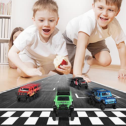 KIDAMI Diecast Toy Trucks 4 Pack Die Cast Metal Toy Cars Pull Back Cars Openable Doors Off-Road Vehicles Birthday Gift for Boys and Toddlers (Colorful) - Image 5
