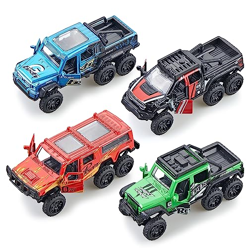 KIDAMI Diecast Toy Trucks 4 Pack Die Cast Metal Toy Cars Pull Back Cars Openable Doors Off-Road Vehicles Birthday Gift for Boys and Toddlers (Colorful) - Image 1