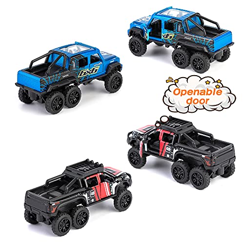 KIDAMI Diecast Toy Trucks 4 Pack Die Cast Metal Toy Cars Pull Back Cars Openable Doors Off-Road Vehicles Birthday Gift for Boys and Toddlers (Colorful) - Image 3