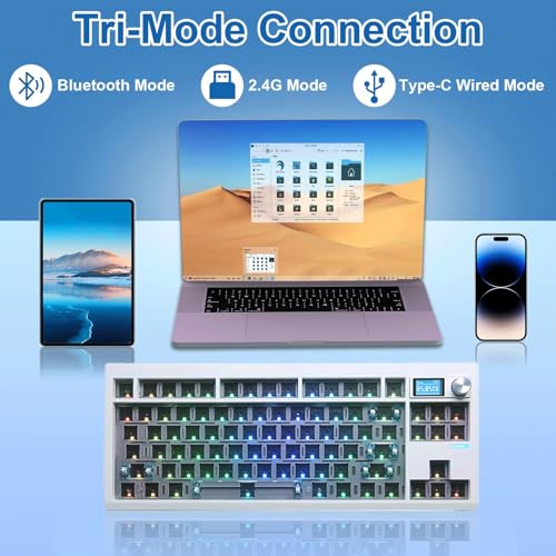 ZUOYA GMK87 TKL Mechanical Keyboard Kit with TFT Screen&Knob,BT5.0/2.4Ghz/Type C Tri Mode Barebones Keyboard VIA Programmable RGB HotSwap Gasket Mount Custom Barebones DIY Kit for Win/Mac (White) - Image 4