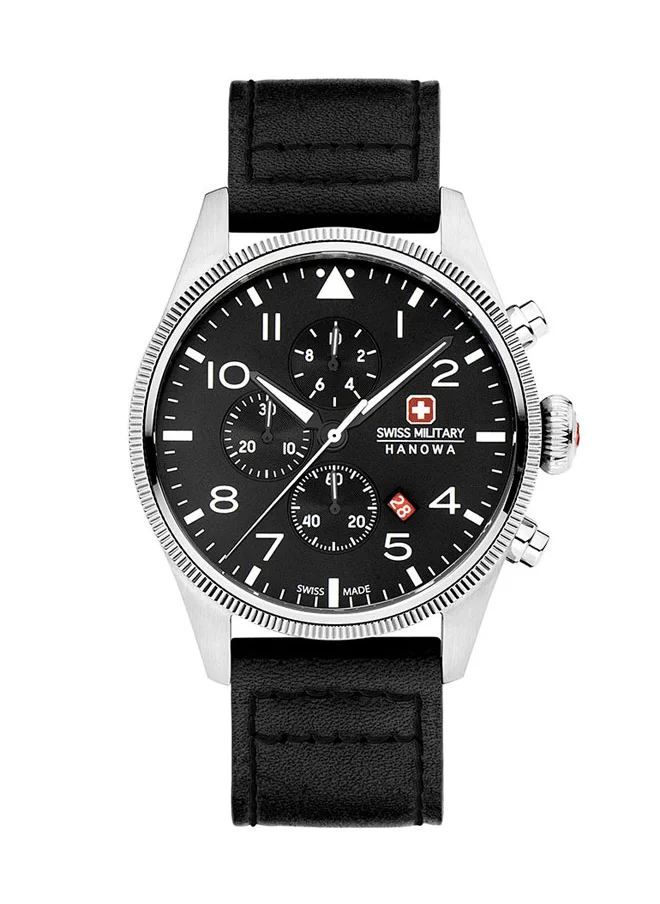 SWISS MILITARY HANOWA Swiss Military Thunderbolt Chrono Watch For Men With Black Leather Strap  43mm 10ATM - SMWGC0000401