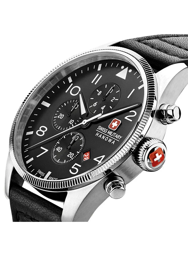 SWISS MILITARY HANOWA Swiss Military Thunderbolt Chrono Watch For Men With Black Leather Strap  43mm 10ATM - SMWGC0000401