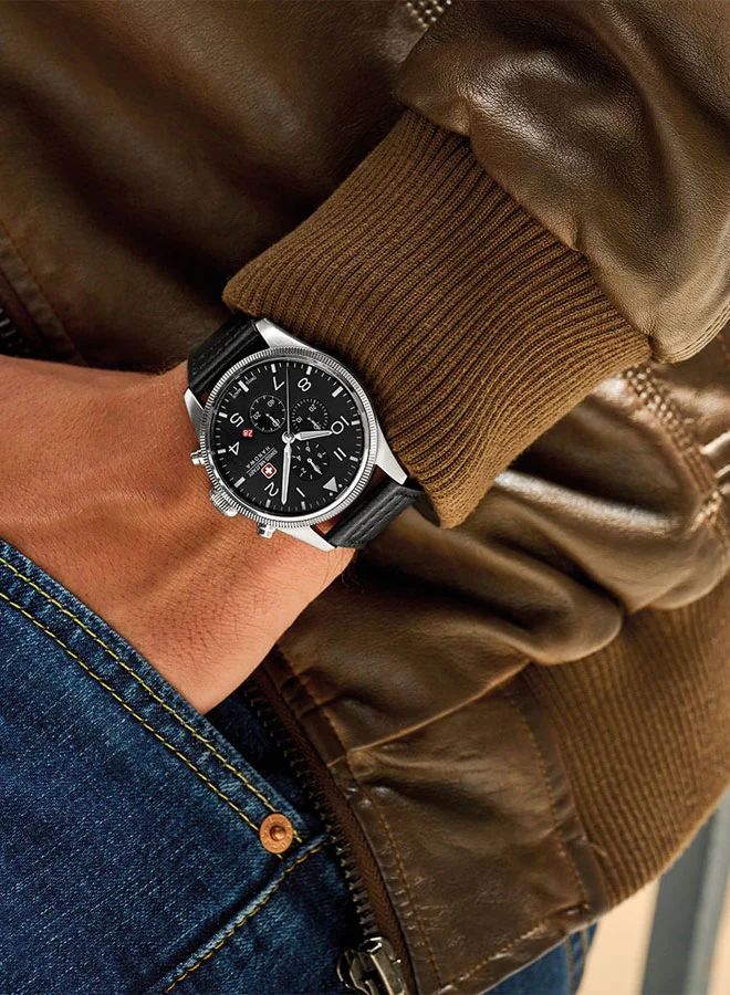 SWISS MILITARY HANOWA Swiss Military Thunderbolt Chrono Watch For Men With Black Leather Strap  43mm 10ATM - SMWGC0000401