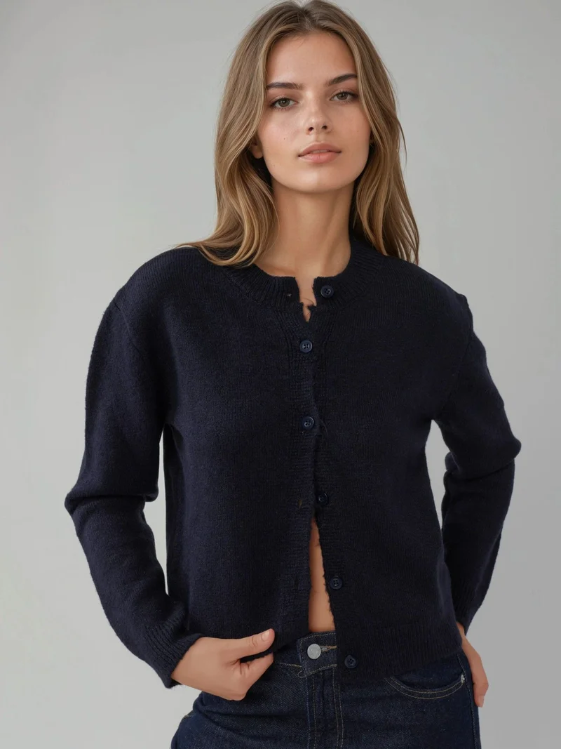HICCUP Crew Neck Knitwear Soft Touch Cardigan