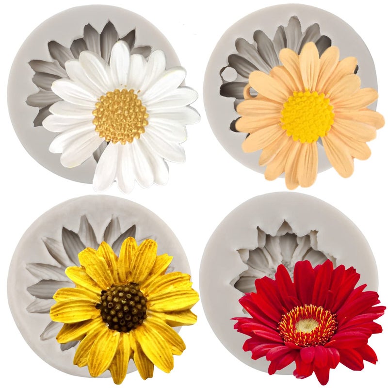 Sijiangmold Chrysanthemum Flower Silicone Mold Daisy Flower Fondant Molds For Cake Decoration Cupcake Topper Candy Polymer Clay Chocolate Gum Paste Set Of 4