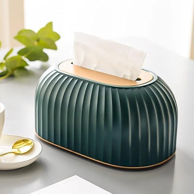 JAMBUVANTI Streak Tissue Box Holder with Automatic Spring/Desktop Facial Paper Towel Dispenser for Office, Home, Restaurants, cafes, Hotels & Hospital (Pine Green) - Image 1