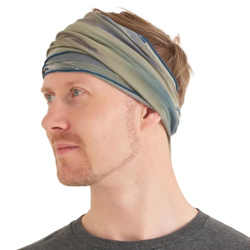 CHARM Mens Tie Dye Bandana Headband - Japanese Head Wrap Womens Hippie Hair Band Marble Dark Blue - Image 1