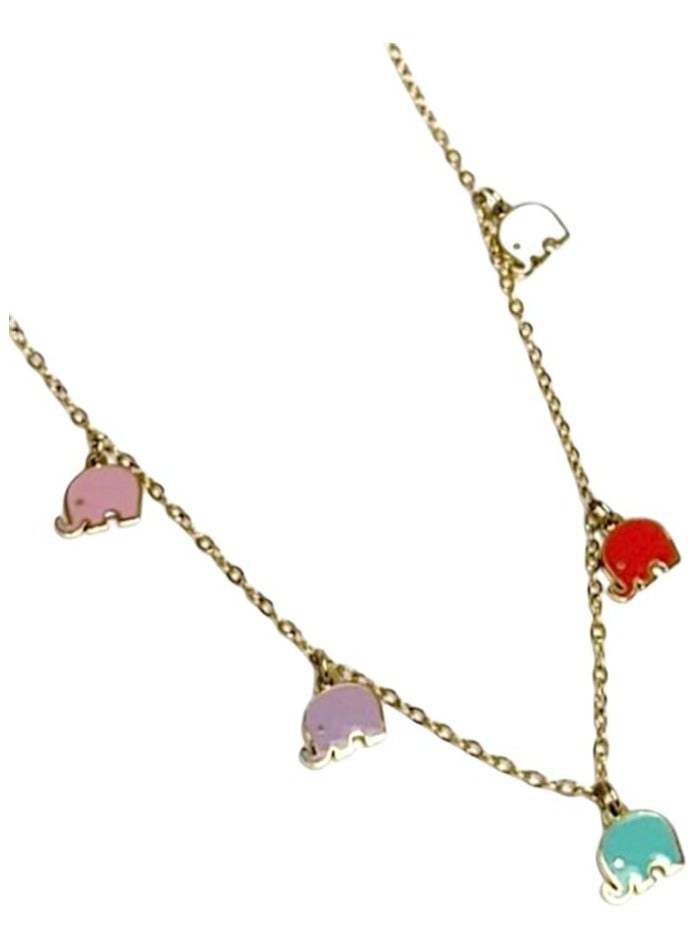 بونكا قلادة نسائية انيقة بتصميم عصري مع دلاية متنوعة من بونكا سلسلة تحتوى على رسمة فيل ملونة - Image 1