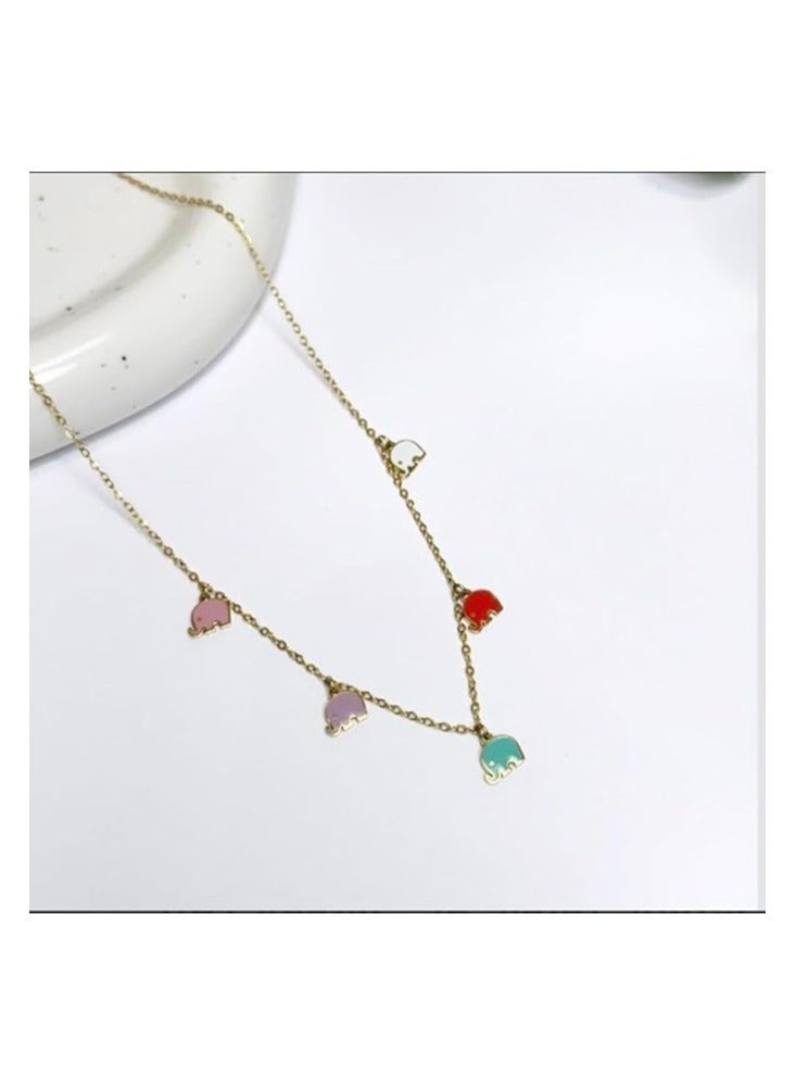 بونكا قلادة نسائية انيقة بتصميم عصري مع دلاية متنوعة من بونكا سلسلة تحتوى على رسمة فيل ملونة - Image 2